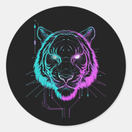 Neon digital tiger art runder aufkleber