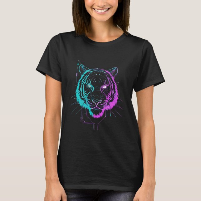 Neon digital tiger art T-Shirt (Vorderseite)