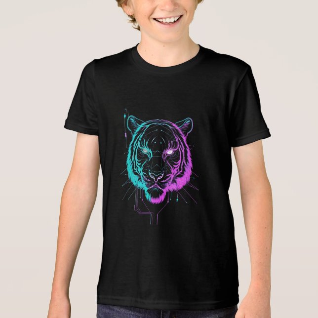 Neon digital tiger art Tri-Blend shirt (Vorderseite)