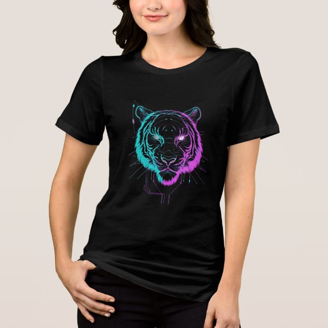 Neon digital tiger art Tri-Blend shirt (Vorderseite)