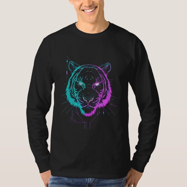 Neon-Digital-Tiger-Kunst T-Shirt (Vorderseite)