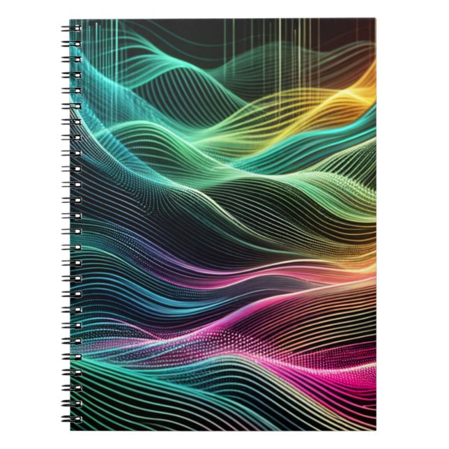 Neon Digital Wave Muster Notebook Notizblock (Vorderseite)
