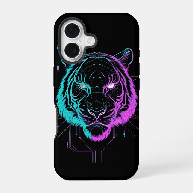 Neon-digitale Tiger-Kunst iPhone 16 Hülle (Rückseite)