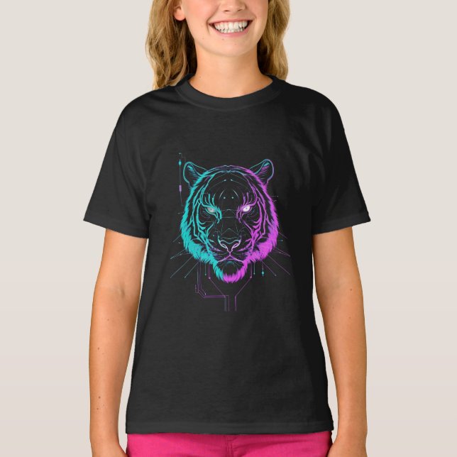 Neon-digitale Tiger-Kunst T-Shirt (Vorderseite)