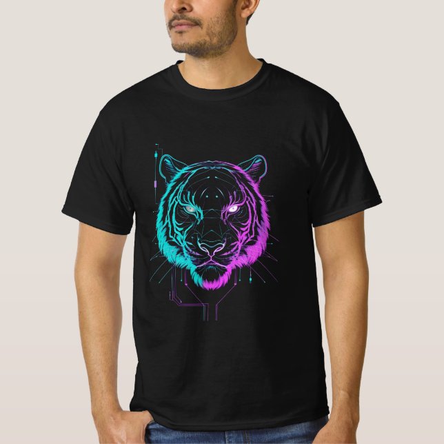 Neon-digitale Tiger-Kunst T-Shirt (Vorderseite)