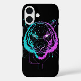 Neon-digitale Tigerkunst iPhone 16 Hülle