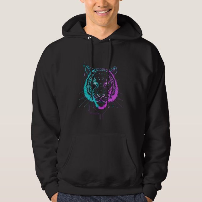 Neon-digitale Tigerkunst Hoodie (Vorderseite)