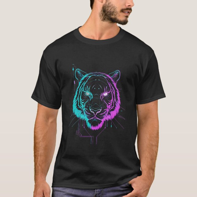 Neon-digitale Tigerkunst T-Shirt (Vorderseite)