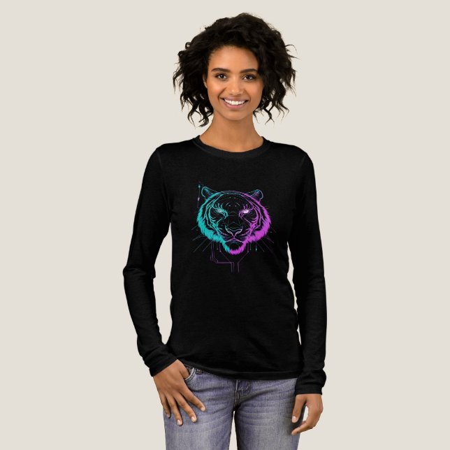 Neon-digitale Tigerkunst Tri-Blend Shirt (Volle Vorderseite)