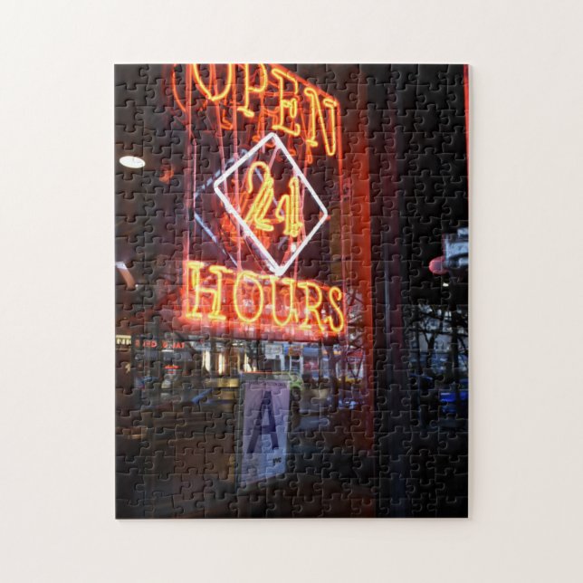 Neon Diner Sign New York City NYC rund um die Uhr  Puzzle (Vertikal)