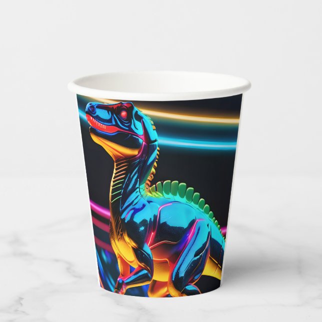Neon Dinosaur Boy Birthday Pappbecher (Vorderseite)