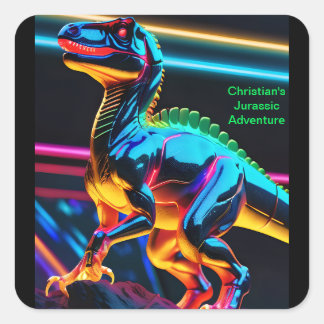 Neon-Dinosaur-Quadrat-Aufkleber Quadratischer Aufkleber