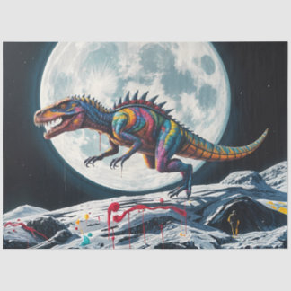 Neon Dinosaur Raptor Moon Decoupage Paper Seidenpapier