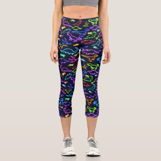 Neon Dinosaurier Capri Leggings