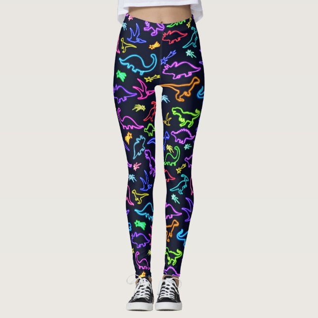 Neon Dinosaurier Leggings (Vorderseite)
