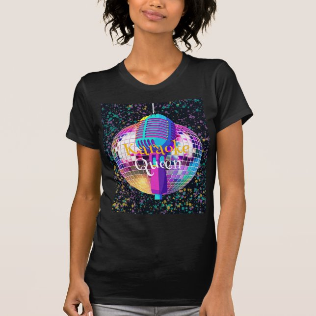 Neon Disco Ball Karaoke Queen Birthday Gift T-Shirt (Vorderseite)