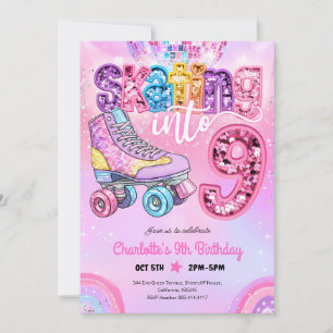 Neon-Disco-Rollschuh 9. Geburtstag Einladung