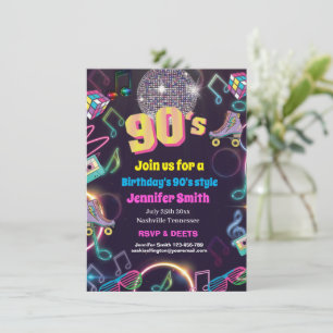 Neon Disco Vibes Retro Stytle der 90er Jahre Einladung