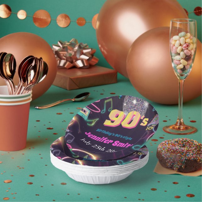 Neon Disco Vibes Retro Stytle der 90er Jahre Pappteller (Multi)