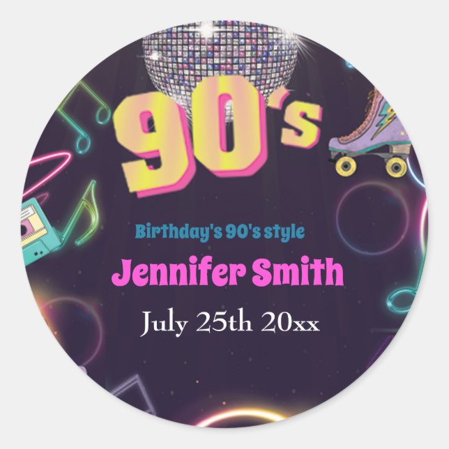 Neon Disco Vibes Retro Stytle der 90er Jahre Runder Aufkleber (Vorderseite)