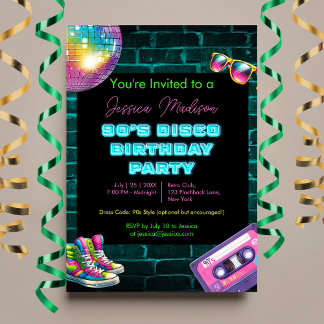 Neon Disco zum Geburtstag Einladung