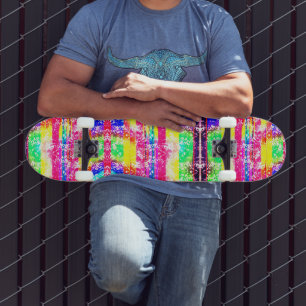 Neon Distressed Rainbow Strip Skateboard