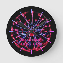 NEON DIVA DEN - Plasma Ball Personalisiert Runde Wanduhr