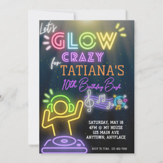 Neon DJ Glow Party Einladung zum Geburtstag