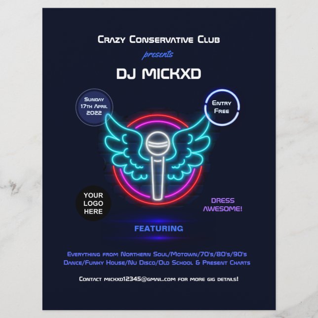 Neon DJ Music and Dance Gig Flyer (Vorne)