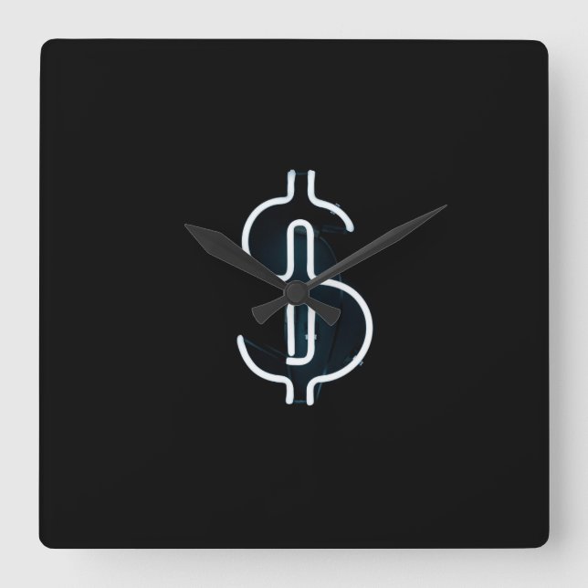 Neon dollar sign quadratische wanduhr (Vorderseite)