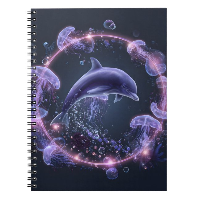 Neon Dolphin Jellyfish Circle Notebook Notizblock (Vorderseite)