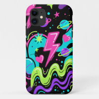 Neon-Doodle-Muster-Handyhülle auf Schwarz 