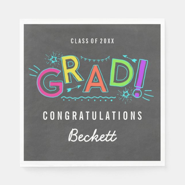Neon Doodles Graduierungspartei Serviette (Vorderseite)
