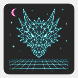 Neon-Drache Synthwave – Retro-Feuerbestie Quadratischer Aufkleber