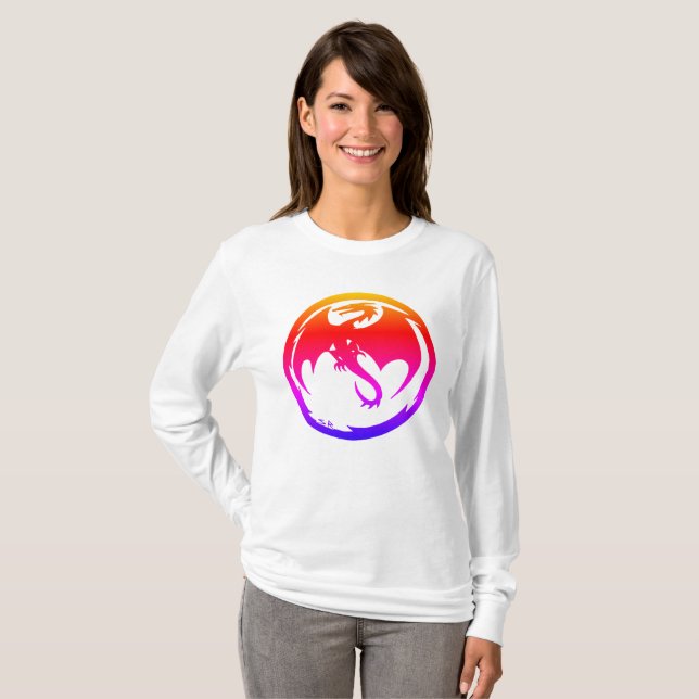 Neon Dragon Frauen weißes, langärmeliges Shirt (Vorne ganz)