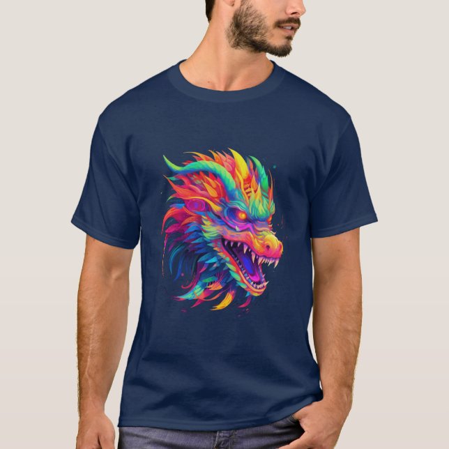 NEON Dragon in Bright, lebhafte Farben T-Shirt (Vorderseite)