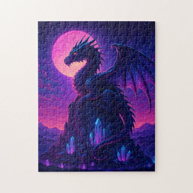 Neon Dragon on Crystal Peak – Synthwave Fantasy Ar Puzzle (Vertikal)