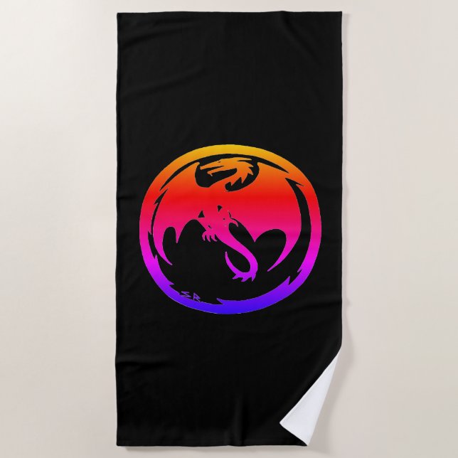 Neon Dragon schwarzes Strandtuch (Vorderseite)