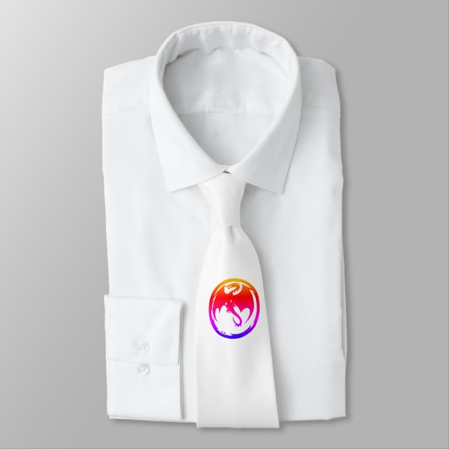 Neon Dragon white necktie Krawatte (Gebunden)