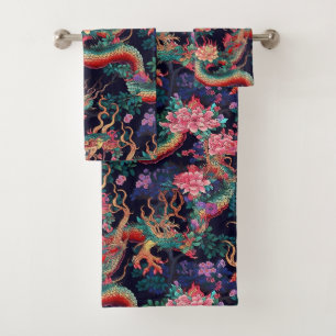 Neon Dragons und Blume Badhandtuch Set