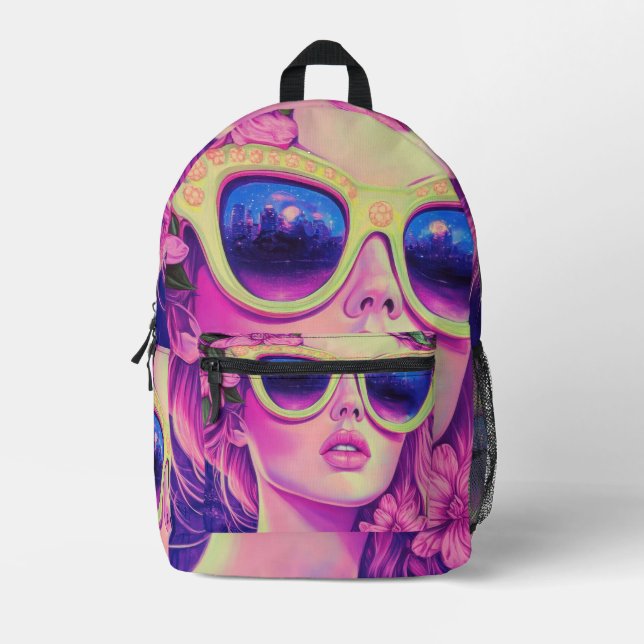 Neon Dream Girl mit BläserSonnenbrille Bedruckter Rucksack (Vorderseite)