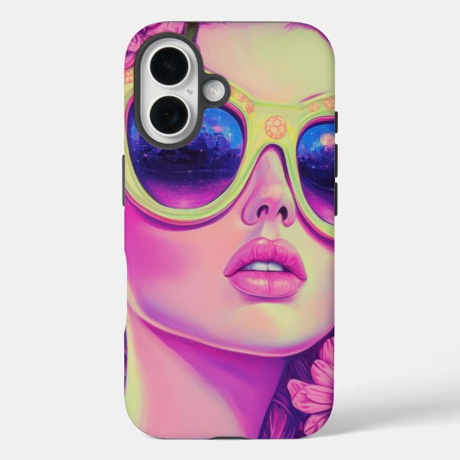Neon Dream Girl mit BläserSonnenbrille Case-Mate iPhone Hülle (Rückseite)