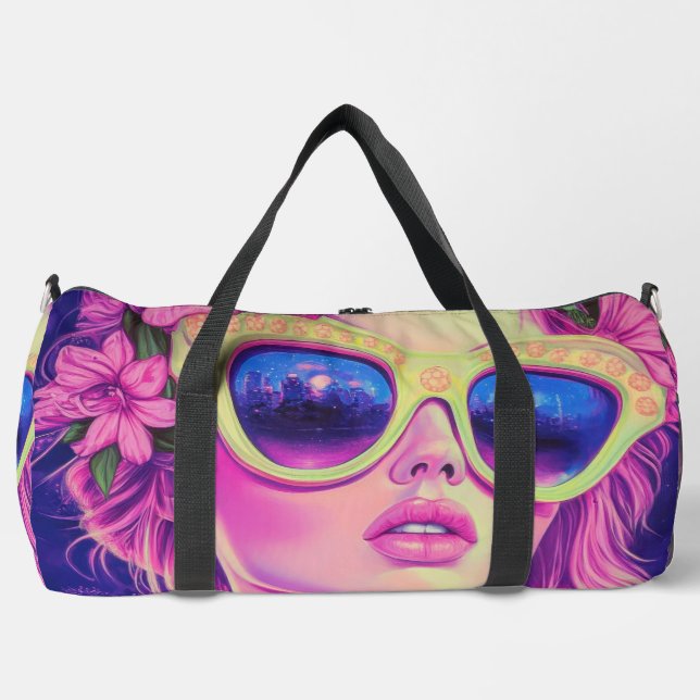 Neon Dream Girl mit BläserSonnenbrille Duffle Bag (Vorderseite)