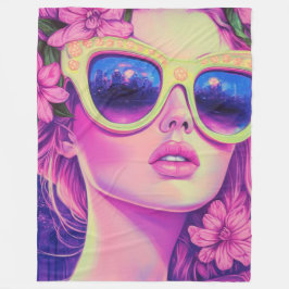 Neon Dream Girl mit BläserSonnenbrille Fleecedecke