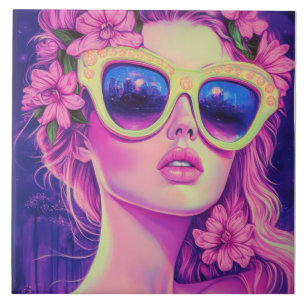 Neon Dream Girl mit BläserSonnenbrille Fliese