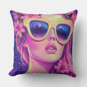 Neon Dream Girl mit BläserSonnenbrille Kissen
