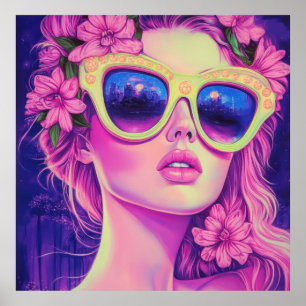 Neon Dream Girl mit BläserSonnenbrille Poster