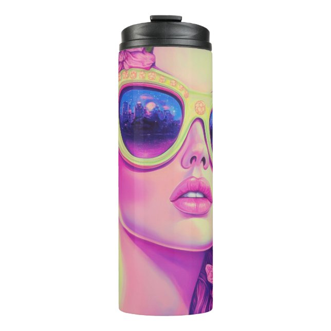 Neon Dream Girl mit BläserSonnenbrille Thermosbecher (Vorderseite)
