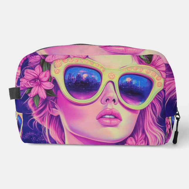 Neon Dream Girl mit BläserSonnenbrille Waschbeutel (Vorderseite)
