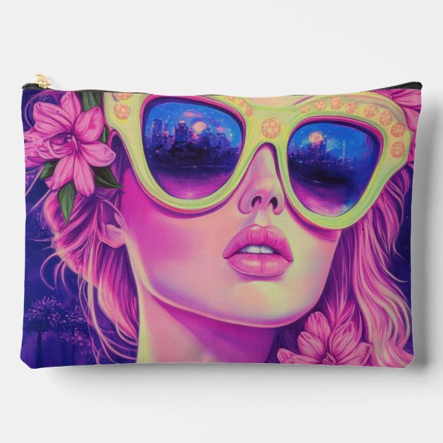 Neon Dream Girl mit BläserSonnenbrille Zubehörtasche (Vorderseite)